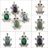 Gemstone Zinc Alloy Pendants, with Zinc Alloy, Frog, antique silver color plated Approx 