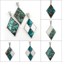 Abalone Shell Paper Pendant, with Black Shell & White Shell & Zinc Alloy, Rhombus, platinum color plated Approx 