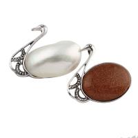 Gemstone Zinc Alloy Pendants, with Zinc Alloy, Swan, antique silver color plated Approx 