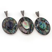 Abalone Shell Paper Pendant, with Gemstone & Black Shell & Zinc Alloy, Flat Oval, antique silver color plated Approx 
