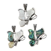 Abalone Shell Paper Pendant, with Black Shell & White Shell & Zinc Alloy, Butterfly, antique silver color plated & with rhinestone Approx 