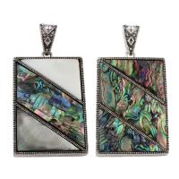 Abalone Shell Paper Pendant, with Black Shell & White Shell & Zinc Alloy, Rectangle, antique silver color plated Approx 