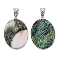 Abalone Shell Paper Pendant, with Black Shell & White Shell & Zinc Alloy, Flat Oval, platinum color plated Approx 