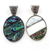 Abalone Shell Paper Pendant, with Black Shell & White Shell & Zinc Alloy, Flat Oval, antique silver color plated Approx 