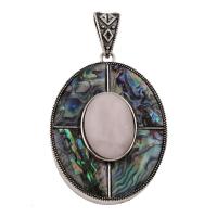 Abalone Shell Paper Pendant, with Rose Quartz & Zinc Alloy, Flat Oval, antique silver color plated Approx 