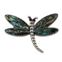 Abalone Shell Paper Pendant, with Zinc Alloy, Dragonfly, antique silver color plated, can be used as brooch or pendant & with rhinestone Approx 