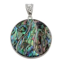 Abalone Shell Paper Pendant, with Zinc Alloy, Flat Round, platinum color plated Approx 