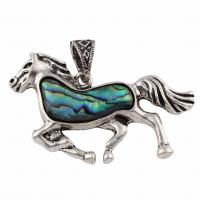 Abalone Shell Paper Pendant, with Zinc Alloy, Horse, antique silver color plated Approx 