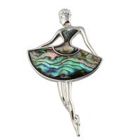 Abalone Shell Paper Pendant, with Zinc Alloy, Dancing Girl, platinum color plated, can be used as brooch or pendant Approx 