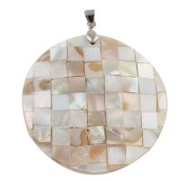 Abalone Shell Paper Pendant, with White Shell & Brass, Flat Round, platinum color plated Approx 