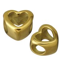 Бусины из нержавеющей стали с большимиотверстиями, нержавеющая сталь, Сердце, плакирован золотом отверстие:Приблизительно 5.5mm, продается PC