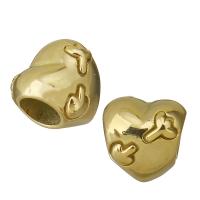 Бусины из нержавеющей стали с большимиотверстиями, нержавеющая сталь, Сердце, плакирован золотом отверстие:Приблизительно 5.5mm, продается PC