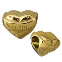 Stainless Steel Large Hole Beads, Heart, word mom, gold color plated Approx 5.5mm 