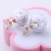 Lampwork Double Faced Stud Earring, with Sequins & Zinc Alloy, gold color plated, for woman & with rhinestone 16mm 
