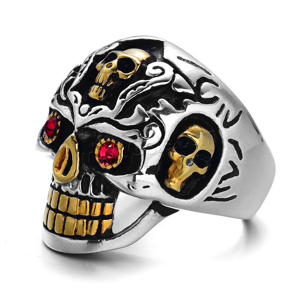Rhinestone Zinc Alloy Finger Ring, Skull, plated, punk style & different size for choice & with rhinestone & blacken, 27mm, Sold By PC