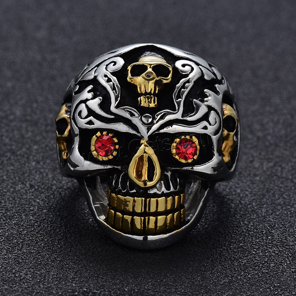 Rhinestone Zinc Alloy Finger Ring, Skull, plated, punk style & different size for choice & with rhinestone & blacken, 27mm, Sold By PC