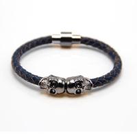 Leather Bracelet, with Zinc Alloy, Skull, gun black plated, punk style & Unisex Approx 7-8 Inch 