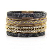 Zinc Alloy Bracelet, with PU Leather, gold color plated, multilayer & folk style Approx 7 Inch 