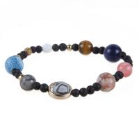 Natural Stone Bracelet, with Lava & Tiger Eye & Synthetic Turquoise & Agate & Rose Quartz, gold color plated, Unisex Approx 7.8 Inch 