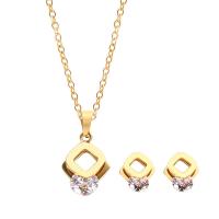 Rhinestone stainless steel Jewelry Set, Stud Earring & necklace, with 2inch extender chain, plated, for woman & with rhinestone 20mm Approx 17.7 Inch 