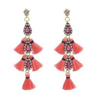 Fashion Tassel Earring, Zinc Alloy, with Cotton Cord, Teardrop, gold color plated, for woman & with rhinestone 45mm, 105mm 