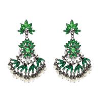 Fashion Fringe Earrings, Zinc Alloy, with Plastic Pearl, antique silver color plated, for woman & with rhinestone 53mm, 90mm 