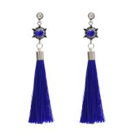 Fashion Tassel Earring, Zinc Alloy, with Cotton Cord, antique silver color plated, vintage & with rhinestone 