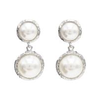 Kunststoff Perle Zink Legierung Ohrring, Zinklegierung, mit Kunststoff Perlen, plattiert, Koreanischen Stil & für Frau, keine, 25x47mm, verkauft von Paar