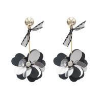Zinc Alloy Rhinestone Drop Earring, with Plastic, Flower, gold color plated, for woman & with rhinestone 