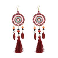 Fashion Tassel Earring, Cotton Cord, with Crystal & Plastic & Iron, gold color plated, for woman 