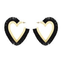 Zinc Alloy Stud Earring, with Cotton Cord, Heart, gold color plated, for woman 