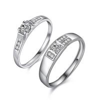 Couple Finger Rings, Brass, platinum plated, Adjustable & with rhinestone, US Ring 