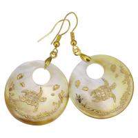White Shell Earrings, Brass, with White Shell, Flat Round, gold color plated, for woman, 54mm, 31mm 