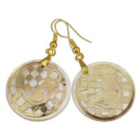 White Shell Earrings, Brass, with White Shell, Flat Round, gold color plated, for woman, 48mm, 25mm 