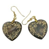Abalone Shell Earring, Brass, with Abalone Shell, Heart, gold color plated, for woman, 50mm 