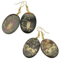 Abalone Shell Earring, Brass, with Abalone Shell, Flat Oval, gold color plated & for woman, 58mm 