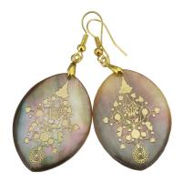 Abalone Shell Earring, Brass, with Abalone Shell, Horse Eye, gold color plated, for woman, 58mm 