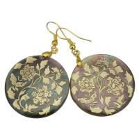 Abalone Shell Earring, Brass, with Abalone Shell, Flat Round, gold color plated, for woman, 55mm, 32mm 