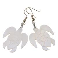 White Shell Earrings, Brass, with White Shell, Turtle, silver color plated, for woman, 54mm 