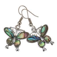 Abalone Shell Earring, Brass, with Abalone Shell, Butterfly, silver color plated, for woman, 39mm 