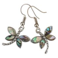 Abalone Shell Earring, Brass, with Abalone Shell, Dragonfly, silver color plated, for woman, 37mm 