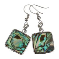 Abalone Shell Earring, Brass, with Abalone Shell, Rectangle, silver color plated, for woman, 46mm 