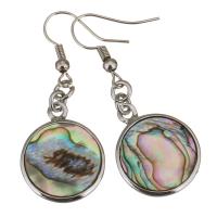 Abalone Shell Earring, Brass, with Abalone Shell, Flat Round, silver color plated, for woman, 45mm 
