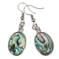 Abalone Shell Earring, Brass, with Abalone Shell, Flat Oval, silver color plated, for woman, 48mm 