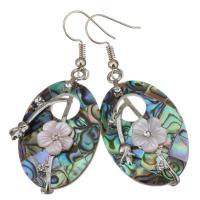 Abalone Shell Earring, Brass, with Abalone Shell & Resin, Flat Oval, silver color plated, for woman & with rhinestone, 57mm 