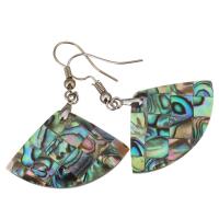 Brass Drop Earring, with Abalone Shell, Fan, silver color plated, for woman, 42mm 