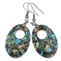 Abalone Shell Earring, Brass, with Abalone Shell, Flat Oval, silver color plated, for woman, 53mm 