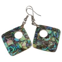 Brass Drop Earring, with Abalone Shell,  Square, silver color plated, for woman, 55mm 