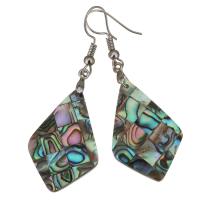 Brass Drop Earring, with Abalone Shell, Rhombus, silver color plated, for woman, 53mm 