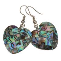 Brass Drop Earring, with Abalone Shell, Heart, silver color plated, for woman, 45mm 